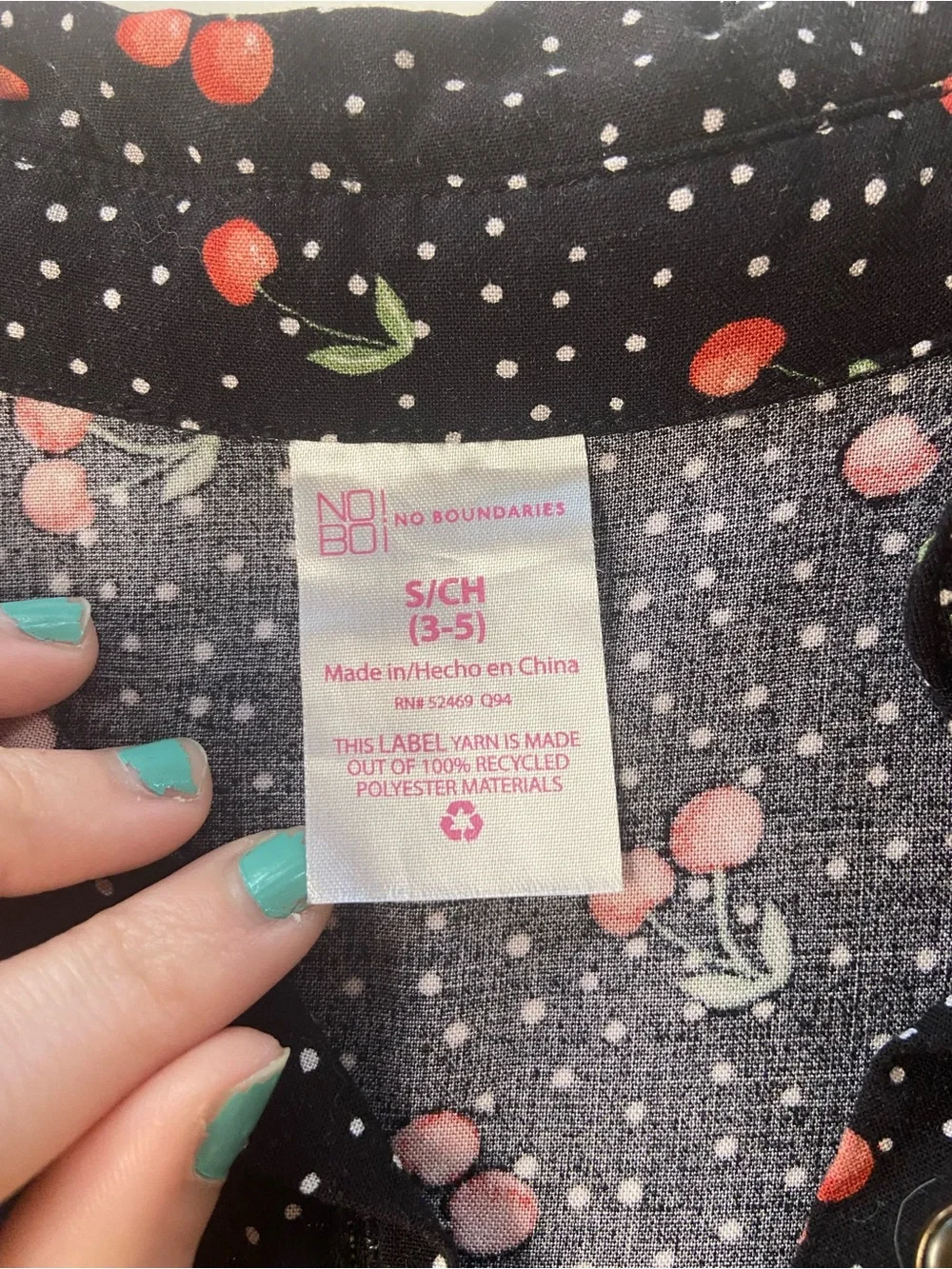 NOBO Cherry + Polka Dot Print Button-up Tee Shirt like new young adult size S